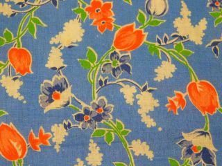 1.  5 Yards 36 " W Vintage Quilt Cotton Fabric Blue Red White Tulips Floral Print