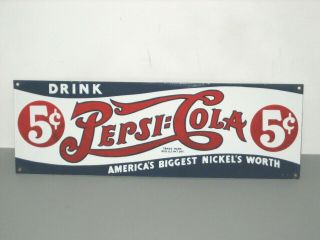 Vintage Pepsi Cola 5c Double Dot 18 " Porcelain Metal Sign