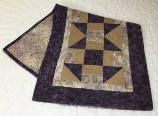 Patchwork Quilt Table Runner,  Nine Patch With Triangles,  Calico Prints,  Purple