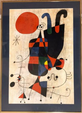 Joan Miro Framed Art People And Dog In The Sun