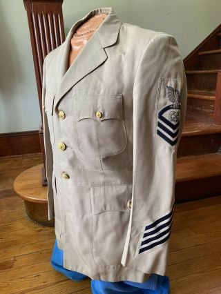 Post Ww2 Us Navy Mcpo Bullion Khaki Dress Coat Service Stripes