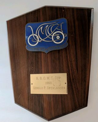Vtg The Veteran Motor Car Club Of America Wall Plaque Trophy K.  B.  C.  M.  C.  Cup