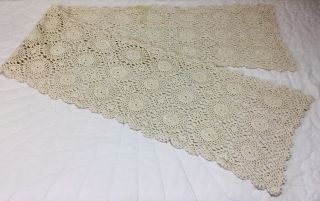 Vintage Hand Crocheted Dresser Scarf Or Table Runner,  Cotton,  Flower Design