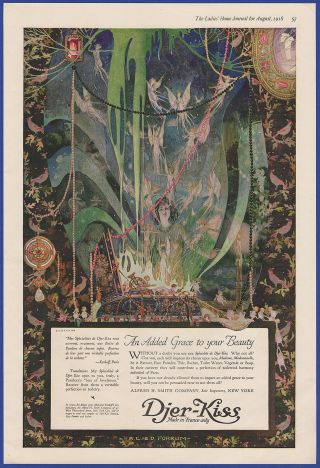 Vintage 1918 Djer - Kiss Paris Perfume Fairies R.  L.  & E.  D.  Forkum Art Print Ad