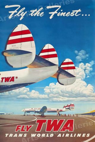 1950s Fly The Finest - Fly Twa Vintage Style Travel Poster - 24x36
