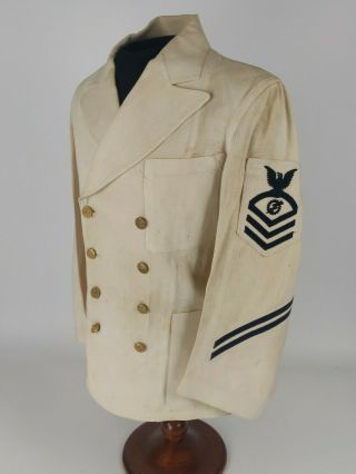 Post War Us Navy Chief Petty Officer Training Devices Man White Cotton Tunic