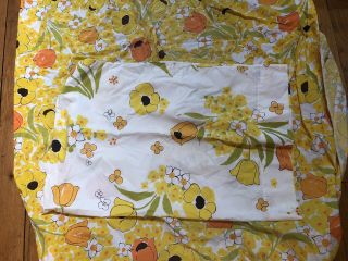 Vintage Twin Fitted Sheet Pillowcase Flower 70s Wamsutta Ultracale Yellow Orange