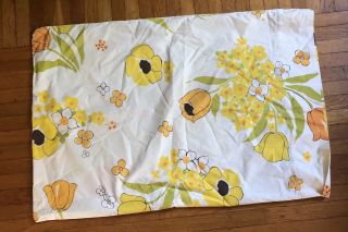 Vintage Twin fitted Sheet pillowcase Flower 70s Wamsutta Ultracale Yellow Orange 3