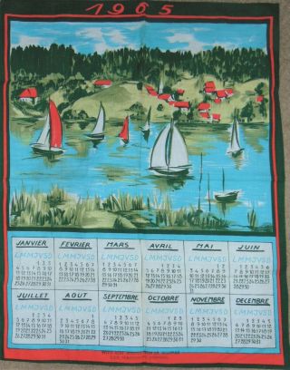 Vintage 1965 French Advertising Calendar Towel J.  E.  Schwab 25 " X 19 1/2 "