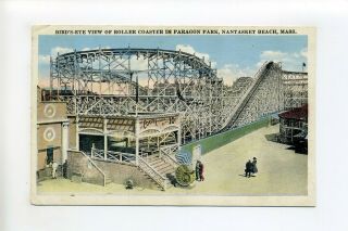Nantasket Beach Ma Mass 1921 Postcard Birdseye View,  Paragon Park Roller Coaster