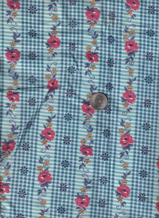 Vintage Feedsack Blue Checked Floral Feed Sack Quilt Sewing Fabric