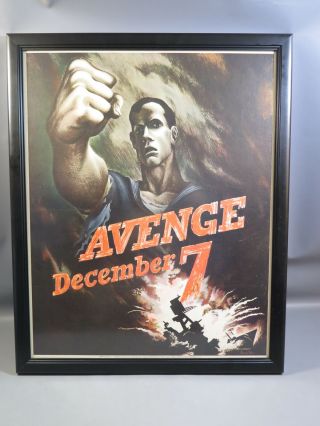 Framed World War Ii Wwii Linen Backed Poster " Avenge December 7 "