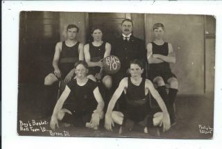 Real Photo Postcard Post Card Byron Illinois Ill Il 1910 Basketball Team