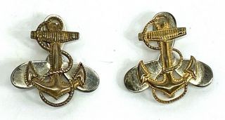 Wwii Us Navy Female Waves Sterling Collar Pins - Pin Back