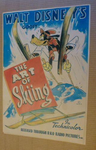1941 Lobby Card / Poster Disney The Art Of Skiing Goofy 10 In X 16 1/2