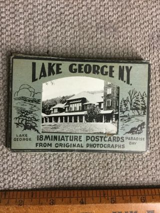 Vintage Set Of 18 Miniature Lake George York Ny Postcards In Holder