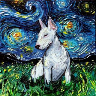 Bull Terrier Wall Art Print Dog Starry Night Van Gogh Decor By Aja