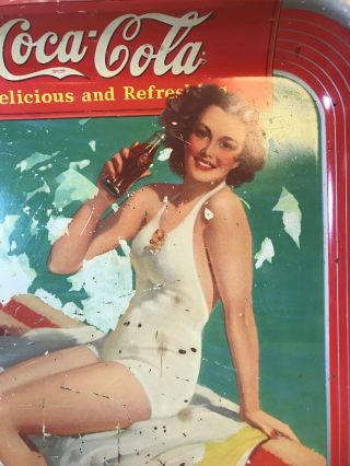 Vintage Coca Cola Springboard Tray Sign,  Woman on Diving Board 1939 2