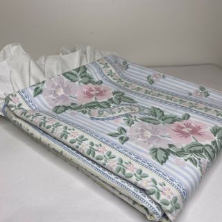 Vintage Jc Penney Full Flat Sheet With Ruffle Floral Pink Blue Green