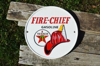 Texaco Fire Chief Gasoline Cast Iron Metal Sign - The Texas Company - Gas & Oil