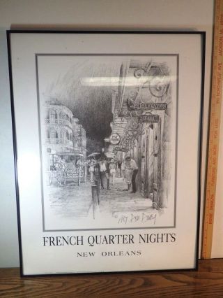 1987 Don Davey " French Quarter Nights " Orleans Large Poster In Frame 20x26