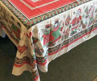 Vintage 50’s Rectangle Christmas Tablecloth - 56” X 50”