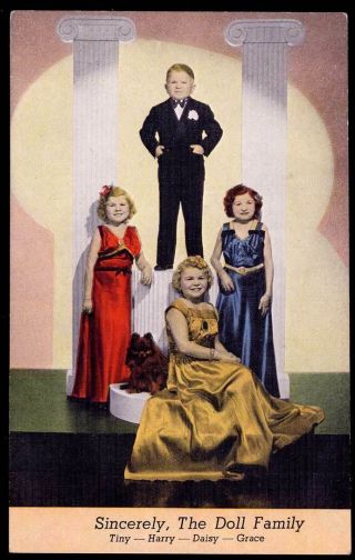 Sincerely The Doll Family Dwarfs Midgits Circus Sideshows Art Deco Postcard