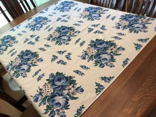 Vintage Blue Roses Cotton Tablecloth 46 " X 48 "