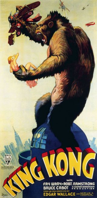 King Kong 1933 Vintage Movie Gorilla Planes Art Deco Canvas Print 13x27