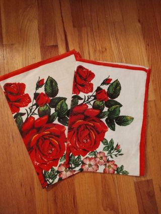 Vintage Set Of 2 Russian Ukrainian Roses Linen Cotton Kitchen Dishcloth Towels