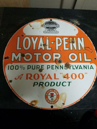 Vintage Loyal Penn Royal 400 Independent Motor Oil 11 3/4 " Porcelain Metal Sign