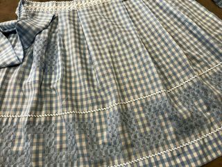 Vintage Kitchen Apron Blue & White Checkered Gingham Embroidered (44)