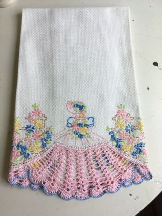 Vintage Embroidered Bonnet Girl / Southern Belle Towel