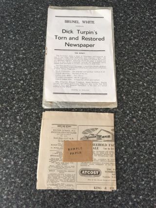 Vintage Magic Trick Dick Turpins Torn And Restored Newspaper By Brunel White