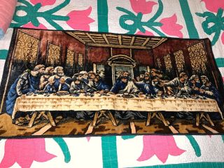 Vintage Jesus The Last Supper Velvet Wall Tapestry Made In Italy 38 Long X 19