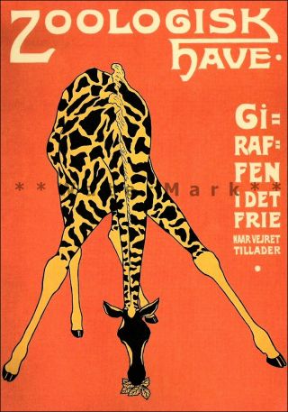 Copenhagen Zoo Giraffe Denmark Vintage Poster Print Wall Decoration Art