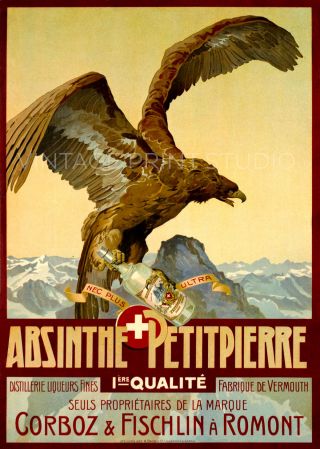 Absinthe Petitpierre Vintage Liquor Swiss Advertising Giclee Canvas Print 20x28