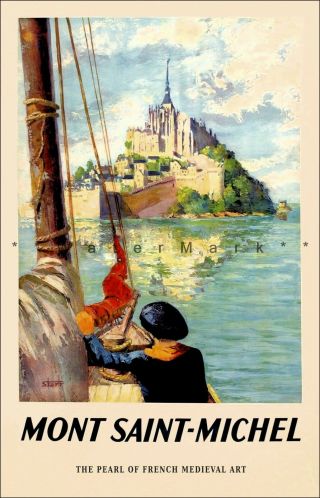Mt.  St Michel 1947 France The Pearl Of French Medieval Art Vintage Poster Travel