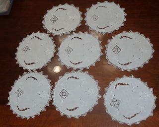 Vintage Set Of 8 Small Round Handmade Doily Open Work Lace Inserts Versatile