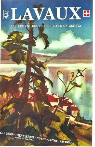 Vintage Poster Lavaux Swiss Wine Lake Geneva