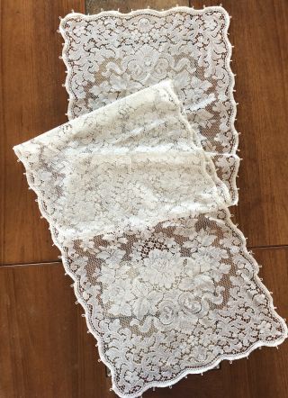 Vintage Estate Crochet Lace Table Runner Scarf Handmade Shabby Chic