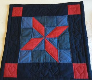 Patchwork Quilt Wall Hanging,  Pinwheel,  Squares,  Triangles,  Navy,  Blue,  Red