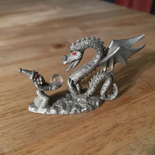 Pewter Dragon And Wizard With Crystal Ball Figurine
