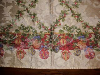 Vintage Looking Christmas Tablecloth With Ornaments And Holly 54 X 66 Inches
