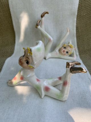 Vintage Playful Porcelain Pixies/elves - Set Of 2 - Made In Japan