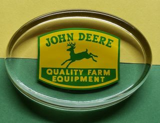 Vintage John Deere Tractor Glass Paper Weight Quality Farm Equipment Great Cond.