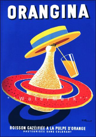 Orangina Drink Vintage Poster Print Straw Hat Retro Style Wall Home Decor Art