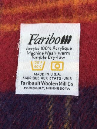 VTG Faribo Faribault Woolen Mills Throw Blanket Fringed Blue Red Plaid 52 