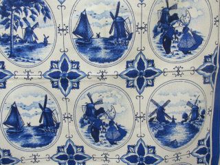 Dutch Scene Tea Towel Windmill Sailing Ship Blue/white Kemtrade Holland