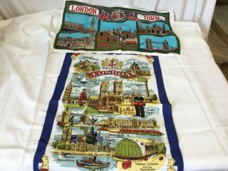2 Vintage Kitchen Tea Towels London Linen Blend Castle Westminster Abby Big Ben